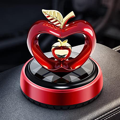 Surakey Car Air Freshener Creative Apple Solar Rotating Ornament Gift Aromatherapy Essential Oil Perfume Fragrance Diffuser Car Interior for Auto Home Office Dashboard (Red)