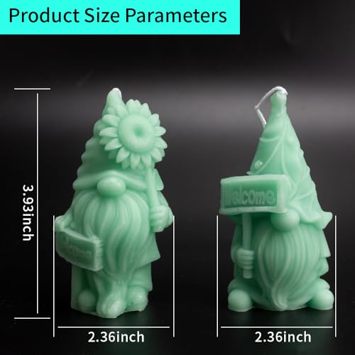 2 Pcs Large Spring Candles Decor, Sunflower Gnome Scented Candles Tea Lights Candles Soy Wax Aromatherapy Candles Gift for Christmas Party Fall Winter Decor Home Table New Year Decoration (Green)