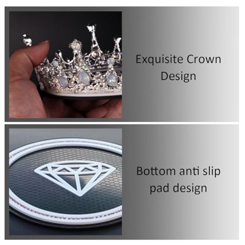 PEHAPPYT Queen Crystal Crown Rhinestone Non-Slip Mat for Car Dashboard Grip Pad for Cell Phone Electronic Devices Keys Sunglasses Dashboard Decorations