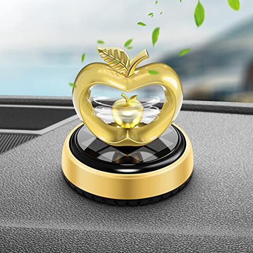 Surakey Car Air Freshener Creative Apple Solar Rotating Ornament Gift Aromatherapy Essential Oil Perfume Fragrance Diffuser Car Interior for Auto Home Office Dashboard (Red)