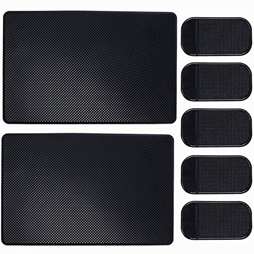 7 Pack Car Dashboard Anti-Slip Mat,Heat Resistant Sticky Non-Slip Dashboard Gel Latex Pad for Phone,Sunglasses,Keys,Coins,Vehicle,CD Electronic Devices GPS,2 Sizes,Black