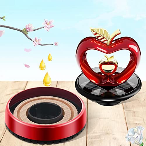 Surakey Car Air Freshener Creative Apple Solar Rotating Ornament Gift Aromatherapy Essential Oil Perfume Fragrance Diffuser Car Interior for Auto Home Office Dashboard (Red)