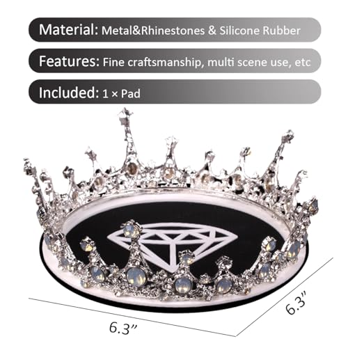 PEHAPPYT Queen Crystal Crown Rhinestone Non-Slip Mat for Car Dashboard Grip Pad for Cell Phone Electronic Devices Keys Sunglasses Dashboard Decorations