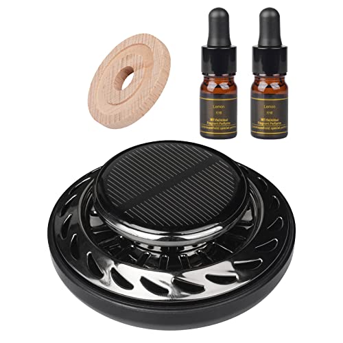 Car Air Freshener, Solar Rotating Car Essential Oil Diffuser with 2 Bottles Essential Oil Refills, Car Interior Decor Accessories, Odor Eliminator for Car Office Home (Lemon)