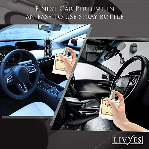 AREON Car Perfume Gold - Air Freshener in Glass Bottle - Luxury Odor Eliminator Spray with Absorber Hanging Pad - Unique Fragrance & Long-Lasting Aroma for Vehicle, Office, Home - Made in Europe, 50ml