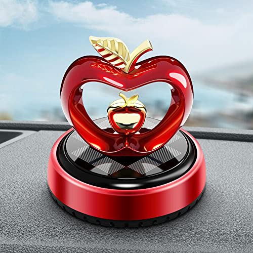 Surakey Car Air Freshener Creative Apple Solar Rotating Ornament Gift Aromatherapy Essential Oil Perfume Fragrance Diffuser Car Interior for Auto Home Office Dashboard (Red)