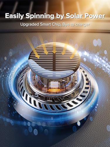 CEENIU 2024 New UFO Car Air Freshener, Solar Powered Auto Rotary, Aluminum Alloy, Supports DIY perfumes, Natural French Fragrance, Cologne & Mint ice, Two Oils, F21 Car Fresheners, Car Fragrance