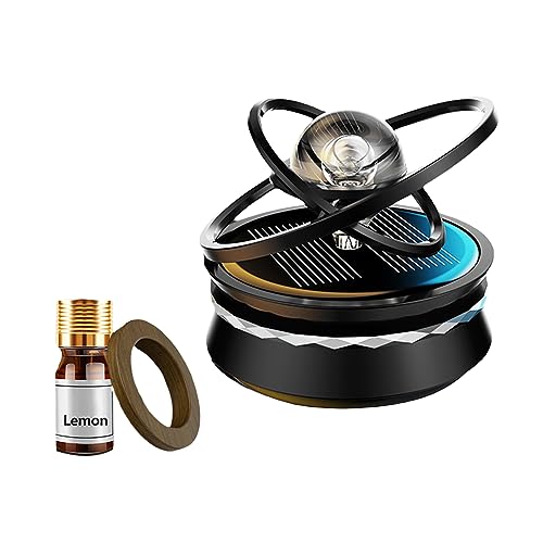 Solar Car Air Freshener Car Aromatherapy Car Perfume Rotating Suspended Crystal Ball Aromatherapy Diffuser Dashboard Decoration for Car Home Office (Black Lemon, 6cm*6cm*5cm)