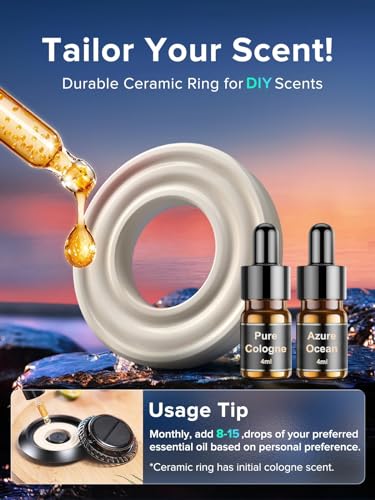 CEENIU 2024 New UFO Car Air Freshener, Solar Powered Auto Rotary, Aluminum Alloy, Supports DIY perfumes, Natural French Fragrance, Cologne & Mint ice, Two Oils, F21 Car Fresheners, Car Fragrance