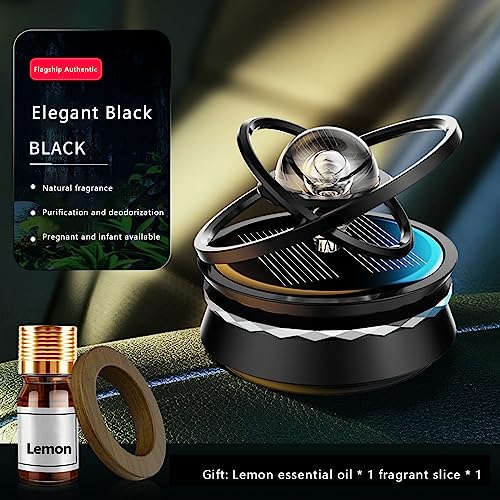 Solar Car Air Freshener Car Aromatherapy Car Perfume Rotating Suspended Crystal Ball Aromatherapy Diffuser Dashboard Decoration for Car Home Office (Black Lemon, 6cm*6cm*5cm)