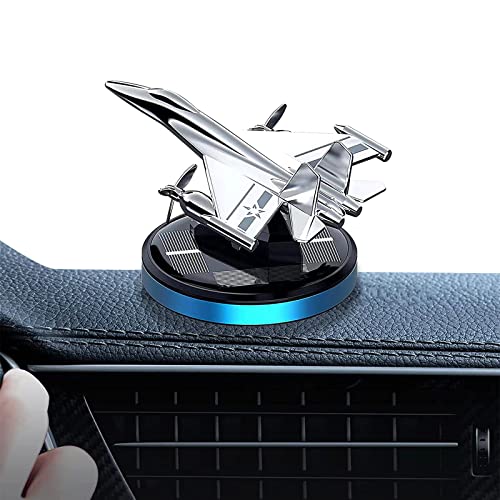 Military-Grade Fighter Car Air Freshener, Alloy Solar Rotating Car Essential Oil Diffuser with Cologne Natural Plant Essential Oil, Car Aromatherapy Decorations (Blue Base)