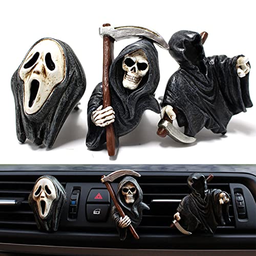 Halloween Decor for Car Horror Air Fresheners Vent Clips Grim Reaper Car Diffuser Outlet Fan Vent Perfume Clips Funny Dashboard Decorations for Automotive Truck Scents Gadgets Cool Christmas Gifts