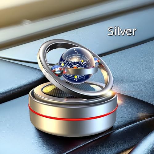 EAONITU Car Decoration Solar Spin Car Dashboard Decorations Automotive Interior Decoration Gifts_ No Perfume Included (Silver-Universe)