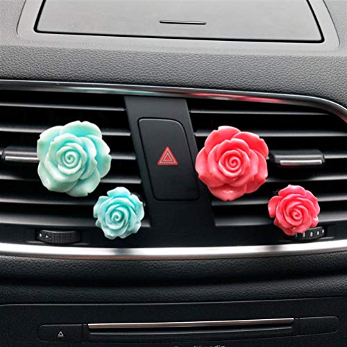Car Fragrance Vent Clip Resin Rose Charms Automotive Air Freshener Perfume Diffuser Clips for Interior Trim Car Dashboard Decorations 1 Pair (Rosy)