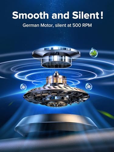 CEENIU 2024 New UFO Car Air Freshener, Solar Powered Auto Rotary, Aluminum Alloy, Supports DIY perfumes, Natural French Fragrance, Cologne & Mint ice, Two Oils, F21 Car Fresheners, Car Fragrance