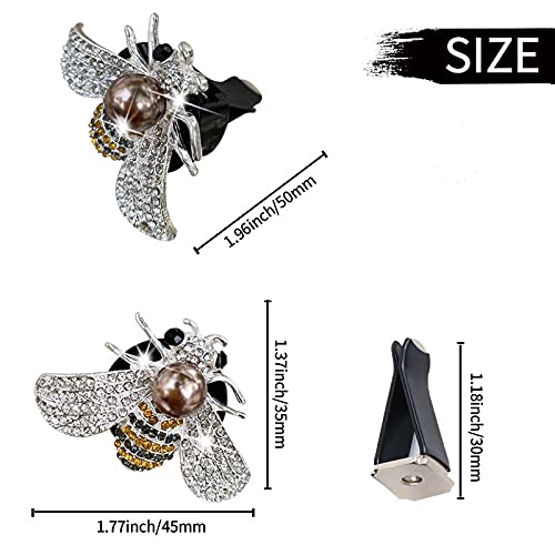 Shiny Bee Car Air Freshener Dashboard Outlet Vent Clips，Pearl Diamond Bee Car Perfume Car Air Conditioner Air Outlet Decoration Aromatherapy Clip，cute Bling Bee Charms Rhinestone Auto Interior Decorations Accessory (Silver)