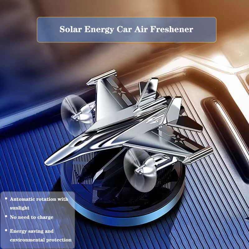 Military-Grade Fighter Car Air Freshener, Alloy Solar Rotating Car Essential Oil Diffuser with Cologne Natural Plant Essential Oil, Car Aromatherapy Decorations (Blue Base)