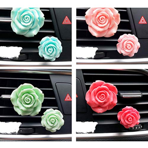 Car Fragrance Vent Clip Resin Rose Charms Automotive Air Freshener Perfume Diffuser Clips for Interior Trim Car Dashboard Decorations 1 Pair (Rosy)