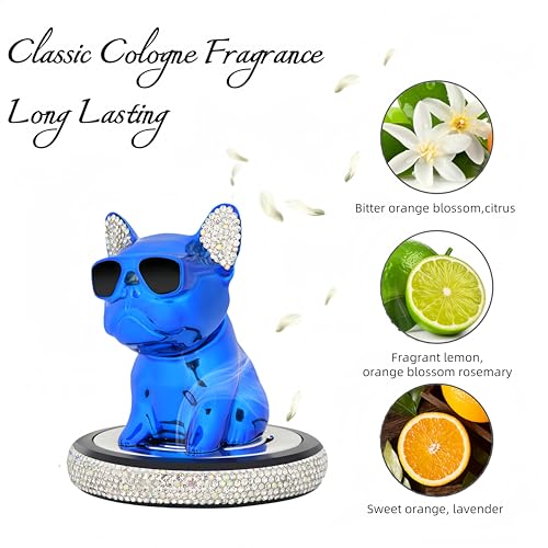 Car Air Freshener, Bulldog Bobbleheads Car Air Fresheners Bling Diamond Frenchie Dashboard Decorations Funny Car Accessories Luxury Car Diffuser Gifts for Men Women, Cologne