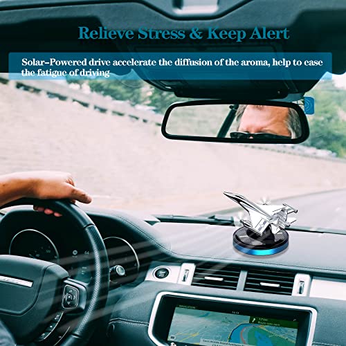 Military-Grade Fighter Car Air Freshener, Alloy Solar Rotating Car Essential Oil Diffuser with Cologne Natural Plant Essential Oil, Car Aromatherapy Decorations (Blue Base)