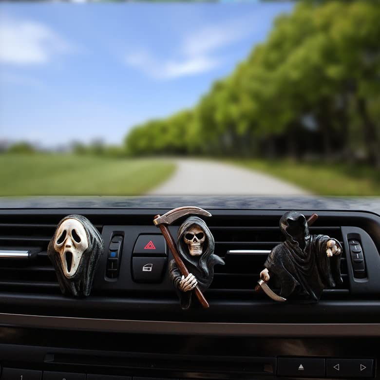 Halloween Decor for Car Horror Air Fresheners Vent Clips Grim Reaper Car Diffuser Outlet Fan Vent Perfume Clips Funny Dashboard Decorations for Automotive Truck Scents Gadgets Cool Christmas Gifts
