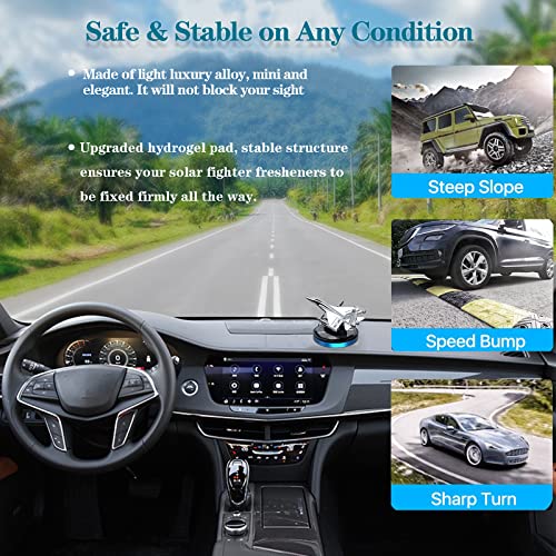 Military-Grade Fighter Car Air Freshener, Alloy Solar Rotating Car Essential Oil Diffuser with Cologne Natural Plant Essential Oil, Car Aromatherapy Decorations (Blue Base)