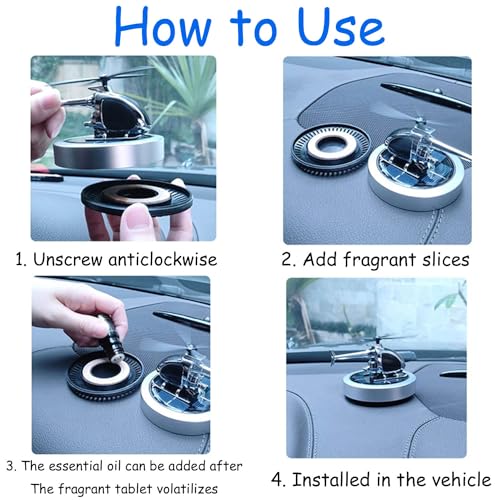 SINOHVLI Solar Helicopter Car Aromatherapy Decor,Desk Diffuser Air Freshener,Solar Energy Rotating Helicopter Design Aromatherapy Decor Suitable For Office Home Car,Truck,Suv,Etc.(Silver)