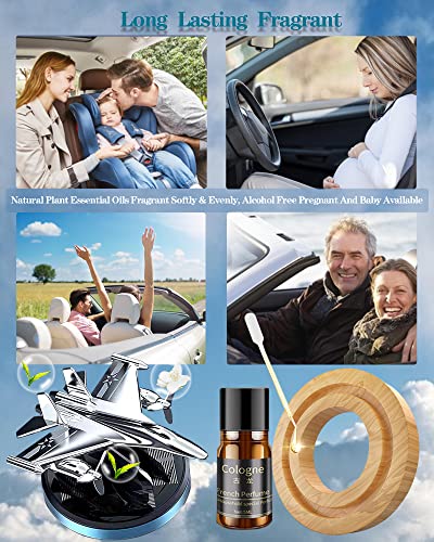 Military-Grade Fighter Car Air Freshener, Alloy Solar Rotating Car Essential Oil Diffuser with Cologne Natural Plant Essential Oil, Car Aromatherapy Decorations (Blue Base)
