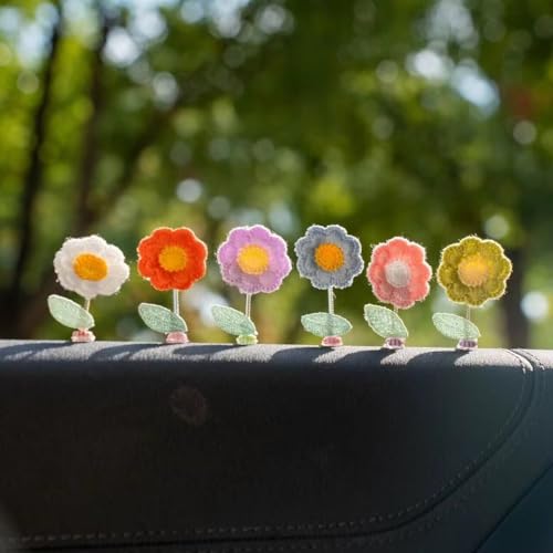 7Pcs Sunflower Car Accessories Dashboard Decorations, Car Perfume Diffuser, A Swinging Knitted Car Decor for Cute Women, Car Interiors Desktops Televisions Bathrooms Bedside Table Decorations