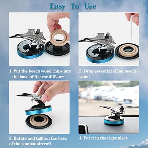 Military-Grade Fighter Car Air Freshener, Alloy Solar Rotating Car Essential Oil Diffuser with Cologne Natural Plant Essential Oil, Car Aromatherapy Decorations (Blue Base)