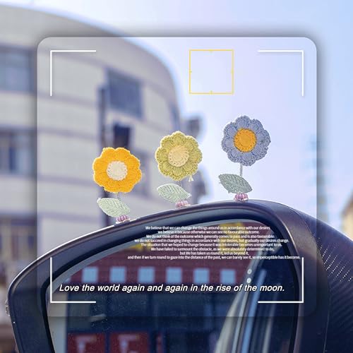 7Pcs Sunflower Car Accessories Dashboard Decorations, Car Perfume Diffuser, A Swinging Knitted Car Decor for Cute Women, Car Interiors Desktops Televisions Bathrooms Bedside Table Decorations