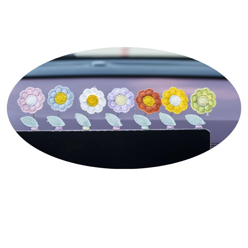 7Pcs Sunflower Car Accessories Dashboard Decorations, Car Perfume Diffuser, A Swinging Knitted Car Decor for Cute Women, Car Interiors Desktops Televisions Bathrooms Bedside Table Decorations