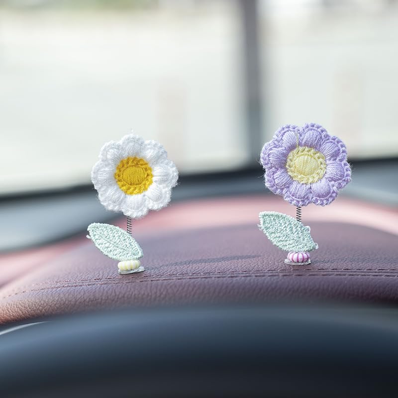 7Pcs Sunflower Car Accessories Dashboard Decorations, Car Perfume Diffuser, A Swinging Knitted Car Decor for Cute Women, Car Interiors Desktops Televisions Bathrooms Bedside Table Decorations