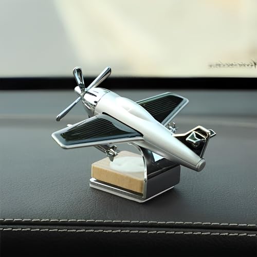 eaonitu Car Decoration Solar Airplane Spin Propeller Car Dashboard Decorations, Automotive Interior Decoration Gifts Aroma Diffuser (Silver)