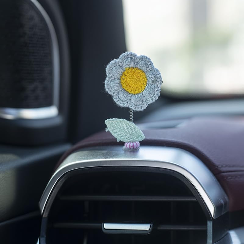 7Pcs Sunflower Car Accessories Dashboard Decorations, Car Perfume Diffuser, A Swinging Knitted Car Decor for Cute Women, Car Interiors Desktops Televisions Bathrooms Bedside Table Decorations