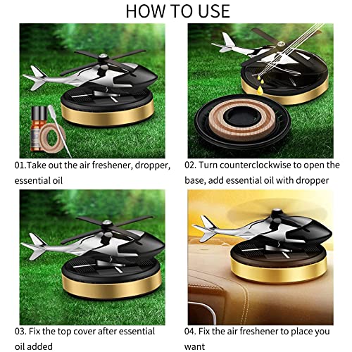 Fancemot Helicopter Car Air Fresheners Rotating Solar Car Fresheners Airplane Car Perfume (Geranium)