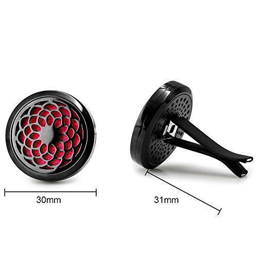 RoyAroma 2PCS 30mm Car Aromatherapy Essential Oil Diffuser Stainless Steel Black Locket with Vent Clip 12 Felt Pads
