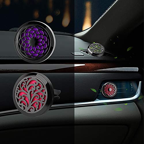 RoyAroma 2PCS 30mm Car Aromatherapy Essential Oil Diffuser Stainless Steel Black Locket with Vent Clip 12 Felt Pads