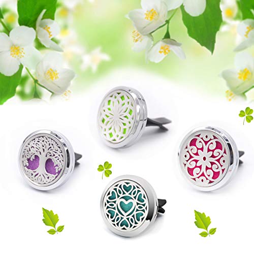 4 PCS Essential Oil Car Diffuser Vent Clip, Car Aromatherapy Diffuser Locket Air Freshener with 48 Refill Pads