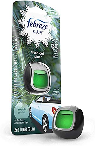 Febreze Car Vent Clip Air Freshener - Limited Edition Holiday Collection - Fresh-Cut Pine - 1 Count Vent Clip Per Package - Pack of 3 Packages Green