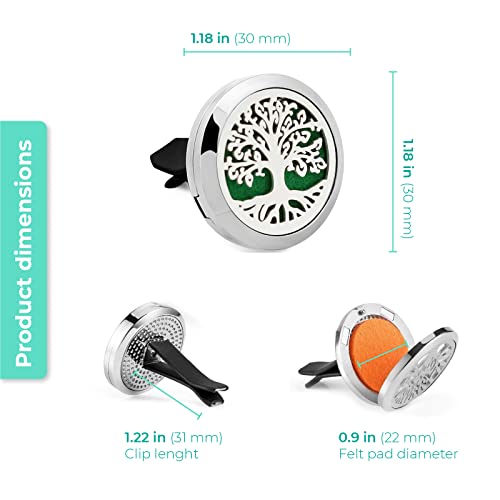 4 Pack Car Difusser Aromatherapy Essential Oil 30mm Stainless Steel Locket with Vent Clip 10 Felt Pads