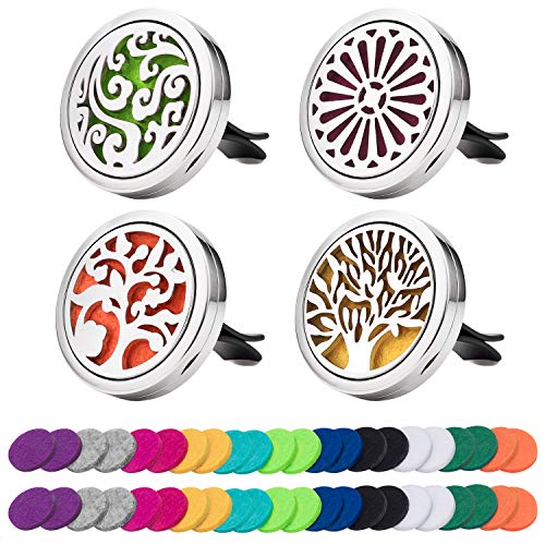 Car Diffuser Vent Clip 4 Pack, Car Aromatherapy Essential Oil Diffuser Vent Clips 30mm, Stainless Steel Locket 44 Felt Pads