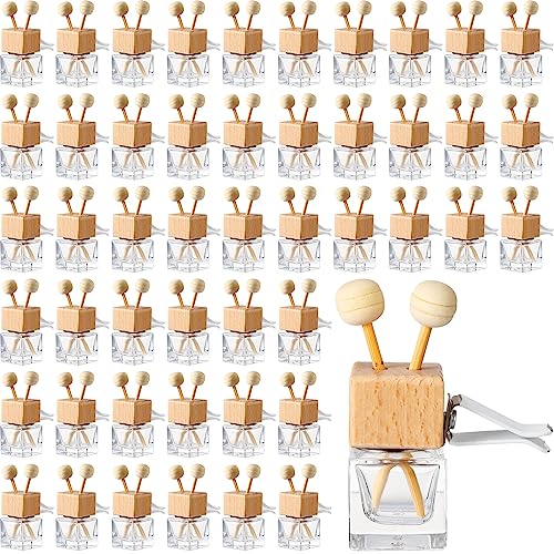 Zubebe 60 Pack 8 ml Car Diffuser Bottle Bulk with Vent Clip Air Freshener Bottle Empty Car Vent Diffusers for Essential Oils with Wooden Caps Stick Fragrance Ornament(Cube)
