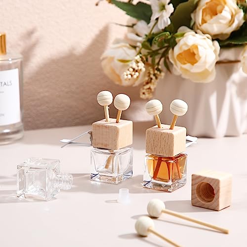 Zubebe 60 Pack 8 ml Car Diffuser Bottle Bulk with Vent Clip Air Freshener Bottle Empty Car Vent Diffusers for Essential Oils with Wooden Caps Stick Fragrance Ornament(Cube)