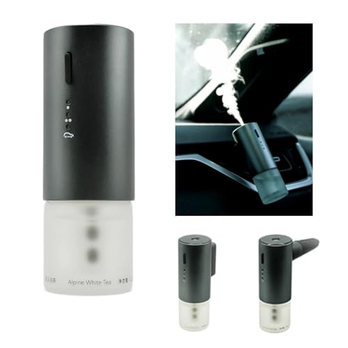 WeChoices Car Essential Oil Diffuser with Alpine White Tea Fragrance - Aromatherapy On-The-Go - Easy Clip-On Design, Fits Most Car Vents – Silent, USB Powered, Refillable Car Air Freshener - Black