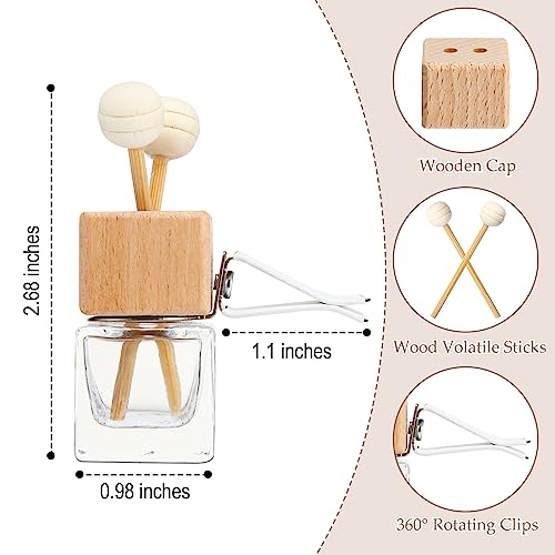 Zubebe 60 Pack 8 ml Car Diffuser Bottle Bulk with Vent Clip Air Freshener Bottle Empty Car Vent Diffusers for Essential Oils with Wooden Caps Stick Fragrance Ornament(Cube)