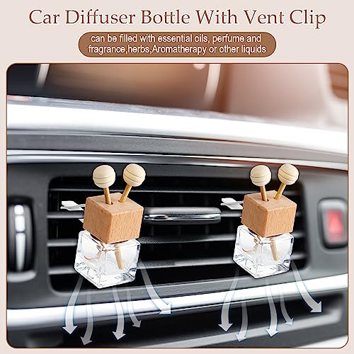 Zubebe 60 Pack 8 ml Car Diffuser Bottle Bulk with Vent Clip Air Freshener Bottle Empty Car Vent Diffusers for Essential Oils with Wooden Caps Stick Fragrance Ornament(Cube)