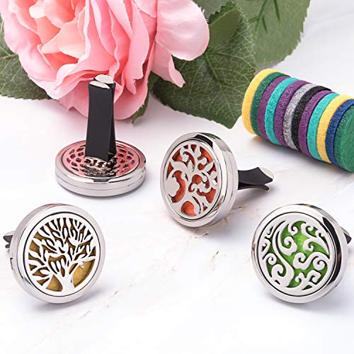 Car Diffuser Vent Clip 4 Pack, Car Aromatherapy Essential Oil Diffuser Vent Clips 30mm, Stainless Steel Locket 44 Felt Pads