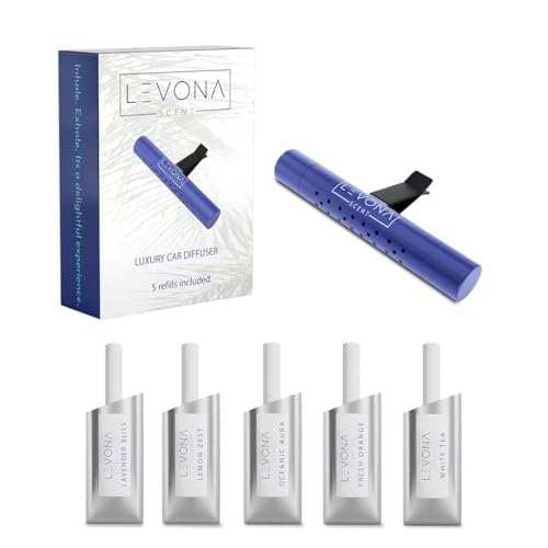 Levona Scent Car Vent Clips - Car Diffuser with Adjustable Scent Strength - Easy Clip-On, Rotatable & Lightweight Design - Fits SUVs & Trucks - Luxury Car Accessory with 5 Assorted Scent Sticks - Blue