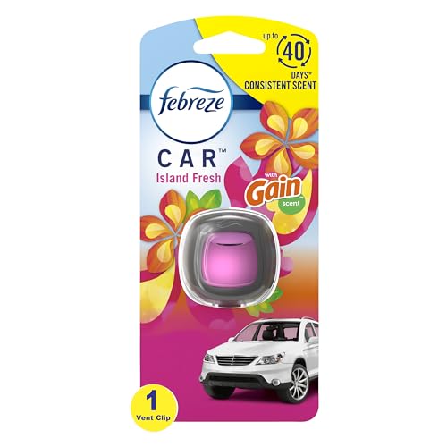 Febreze Car Odor-Fighting Air Freshener Vent Clip with Gain Scent, Island Fresh, 1 count